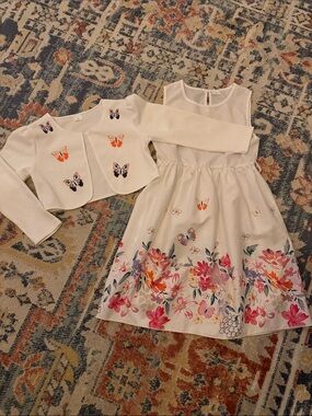 Girls' White Floral & Butterfly Party Dress with Matching Jacket